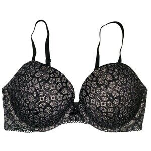 Victoria Secret Dream Angels 36D Push-up Bra black tan lace